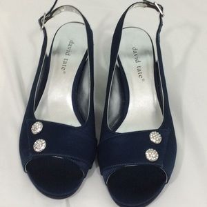 Blue Stain Rhinestone Peep Toe Pumps 7.5WW